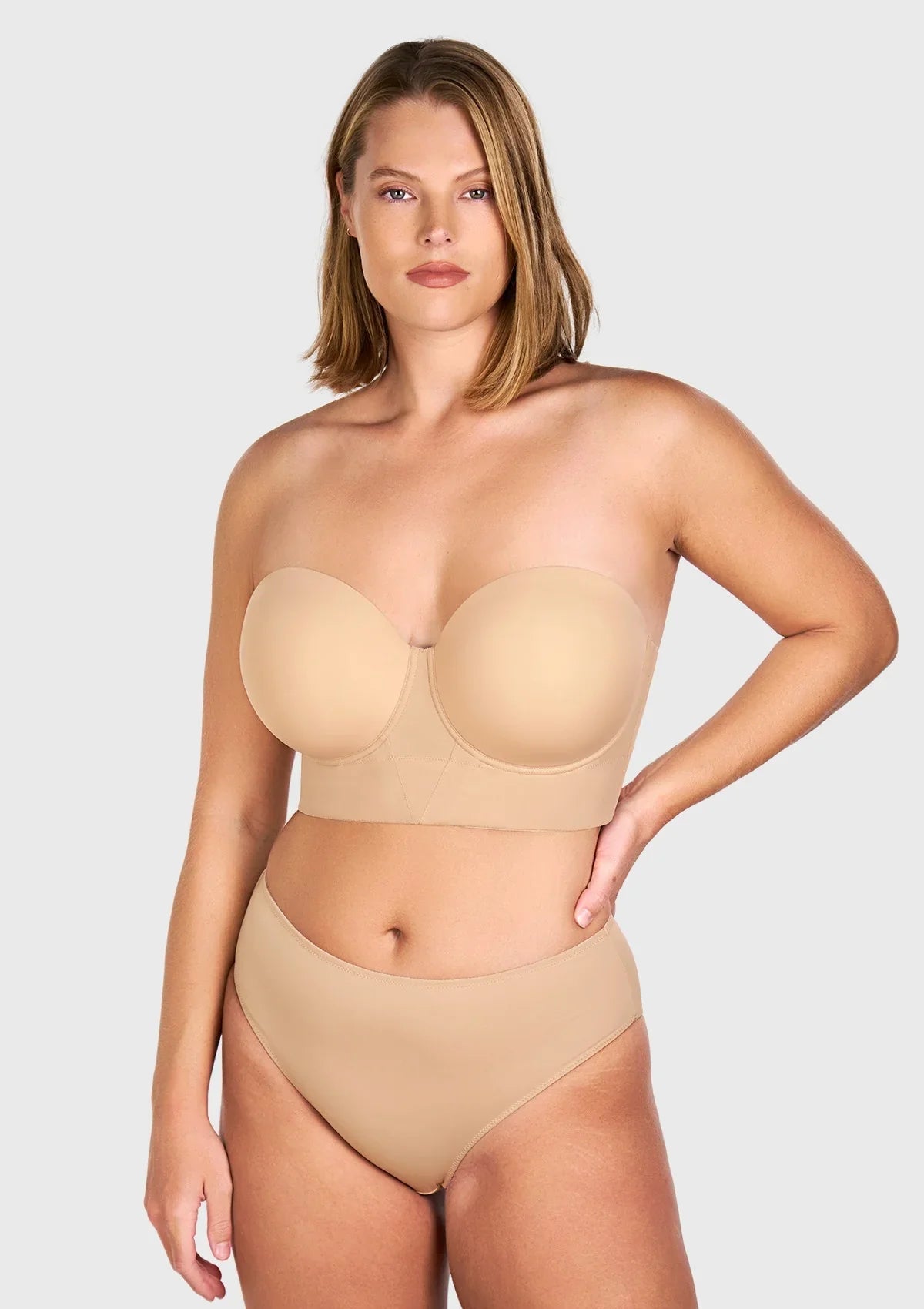 Daisy Smooth Lace Beige Lightly Padded Longline Underwire Strapless Balconette Bra - HSIA