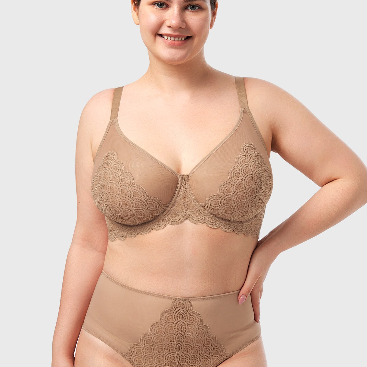 (Cardi B recommends)Mermaid Scales Lace Beige Brown Unlined Bra - HSIA