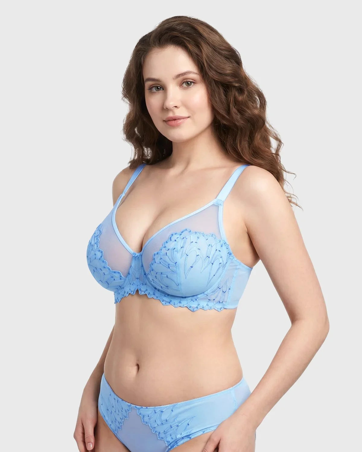 Winter Sonata Embroidered Lace Trim Full Coverage Unlined Underwire Bra - HSIA
