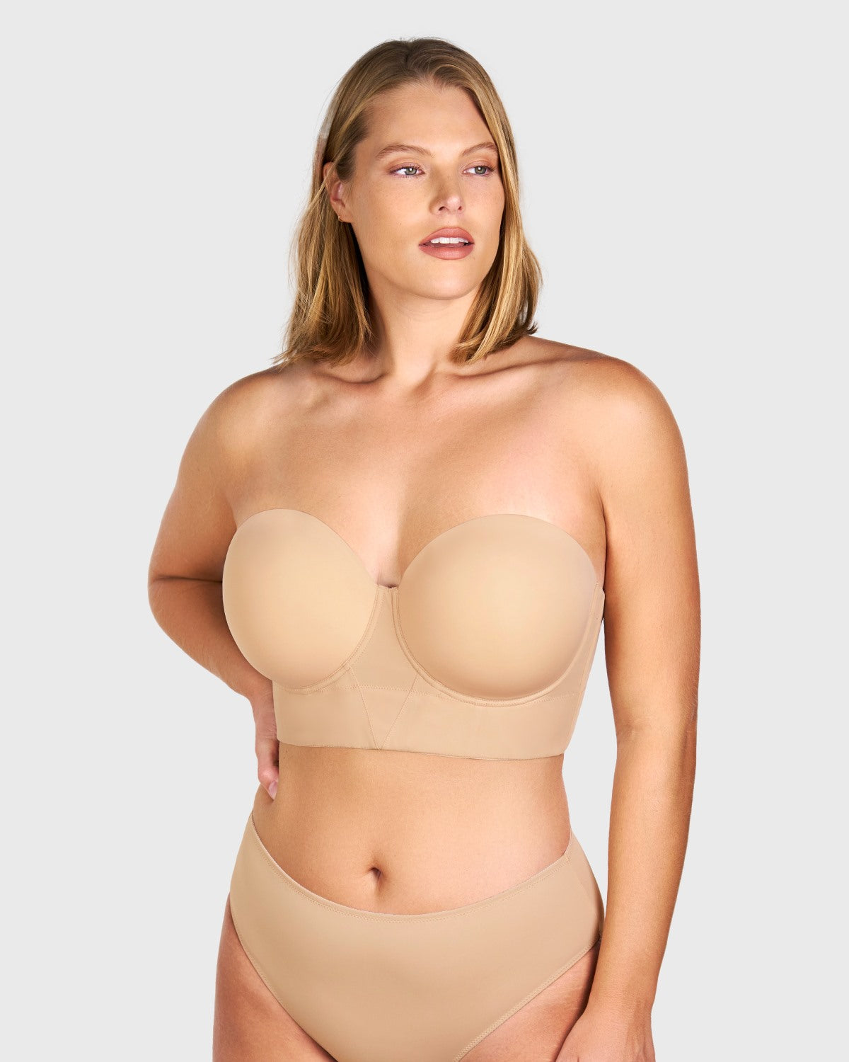 Daisy Smooth Lace Beige Lightly Padded Longline Underwire Strapless Balconette Bra - HSIA