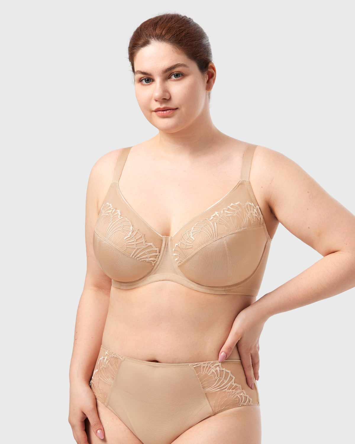 HSIA Pearl Shimmer Light Beige Unlined Plus Size Full Coverage Underwire Comfortable Bra - HSIA