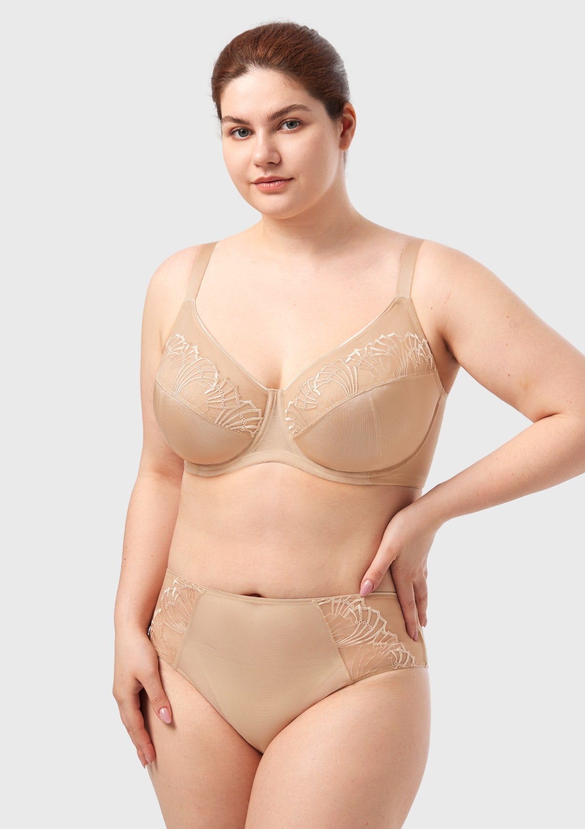 HSIA Pearl Shimmer Light Beige Unlined Plus Size Full Coverage Underwire Comfortable Bra - HSIA