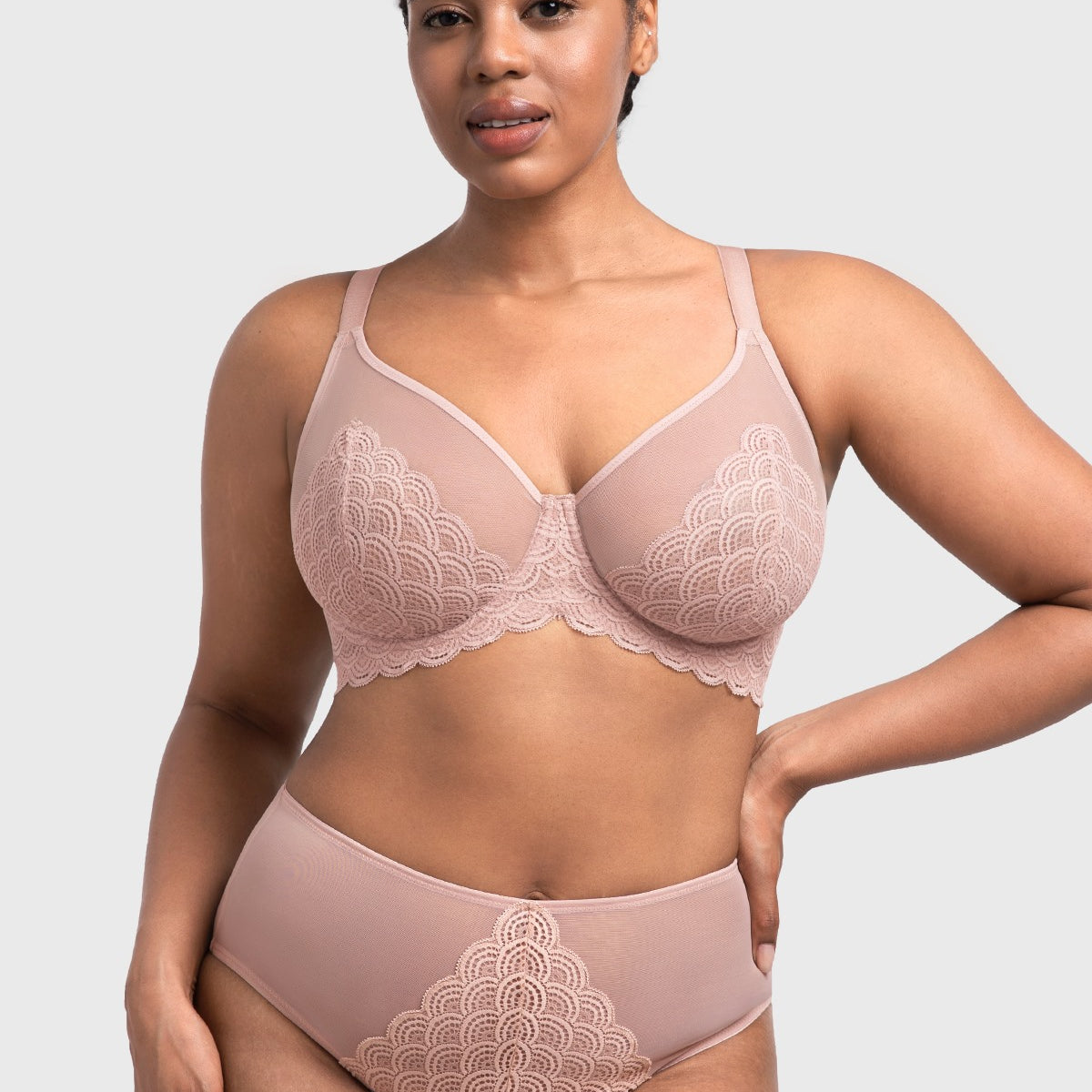(Cardi B recommends)Mermaid Scales Lace Beige Brown Unlined Bra - HSIA