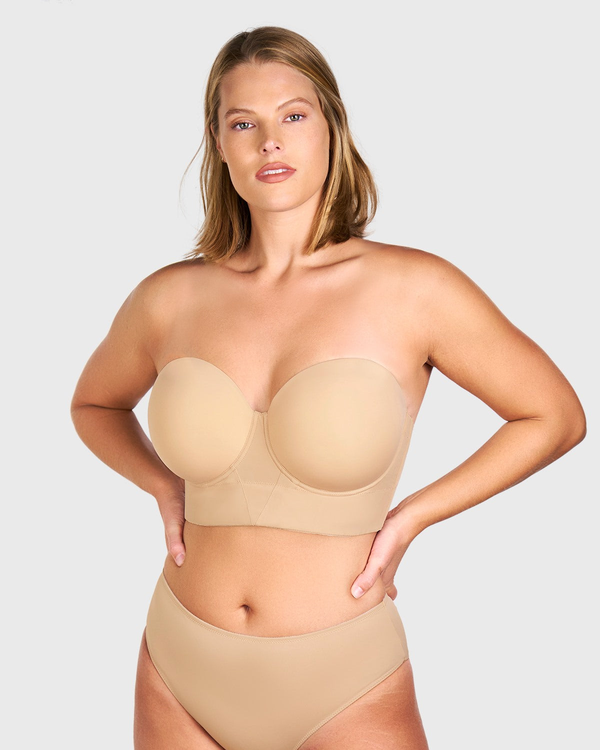 Daisy Smooth Lace Beige Lightly Padded Longline Underwire Strapless Balconette Bra - HSIA