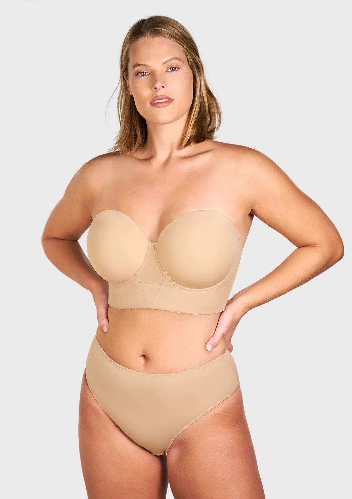 Daisy Smooth Lace Beige Lightly Padded Longline Underwire Strapless Balconette Bra - HSIA