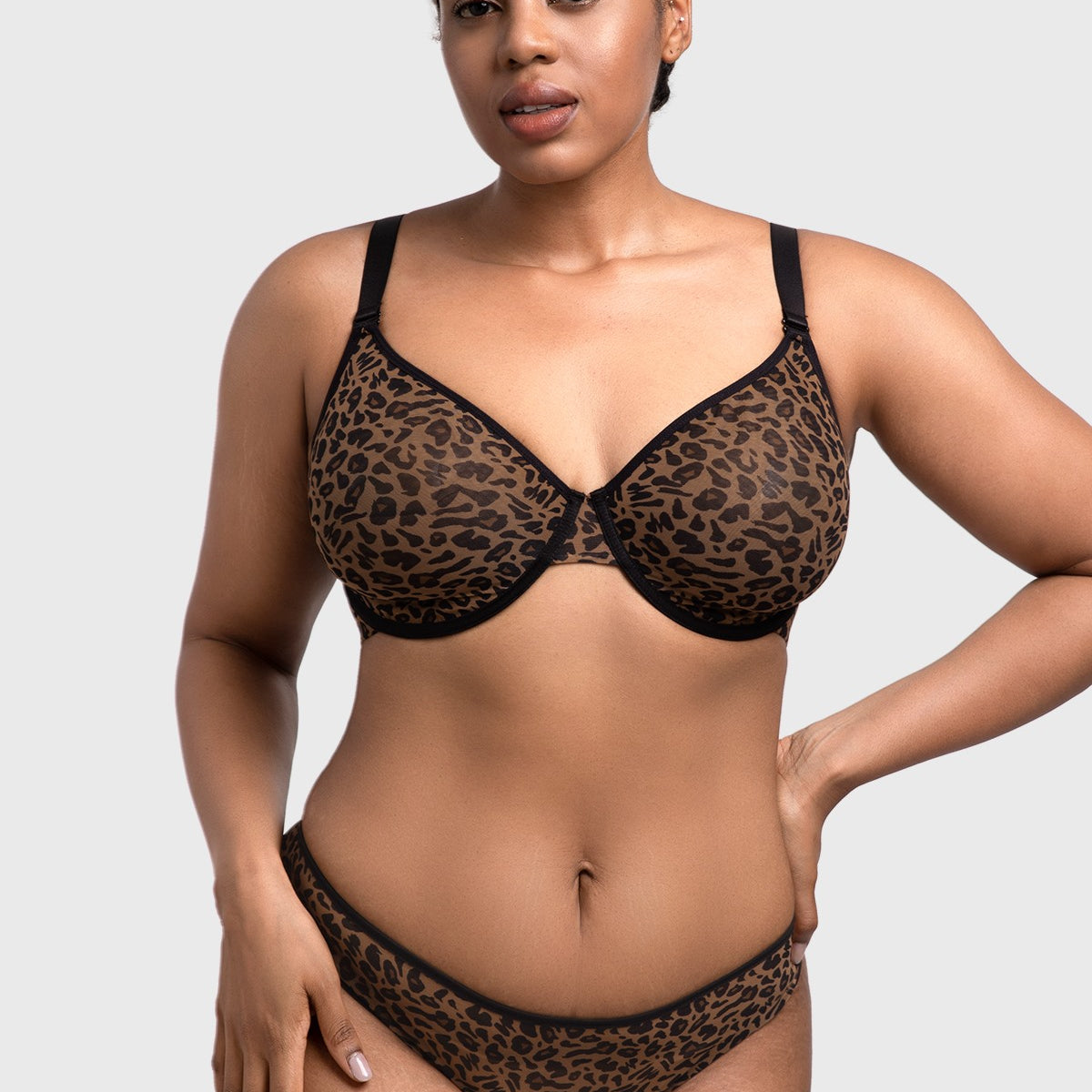 HSIA Leopard wild Unlined Plus Size Breathable Soft Mesh No Padding Underwire Bra - HSIA