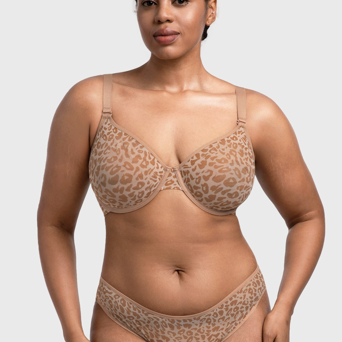 HSIA Leopard wild Unlined Plus Size Breathable Soft Mesh No Padding Underwire Bra - HSIA