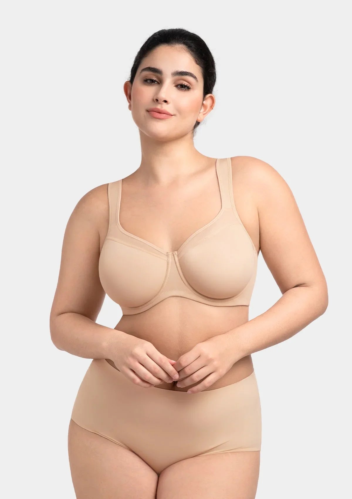 HSIA Alina Full Coverage Underwire Bra Plus Size Supportive Unlined Adjustable Strap Comfort Fit T-Shirt Style - HSIA
