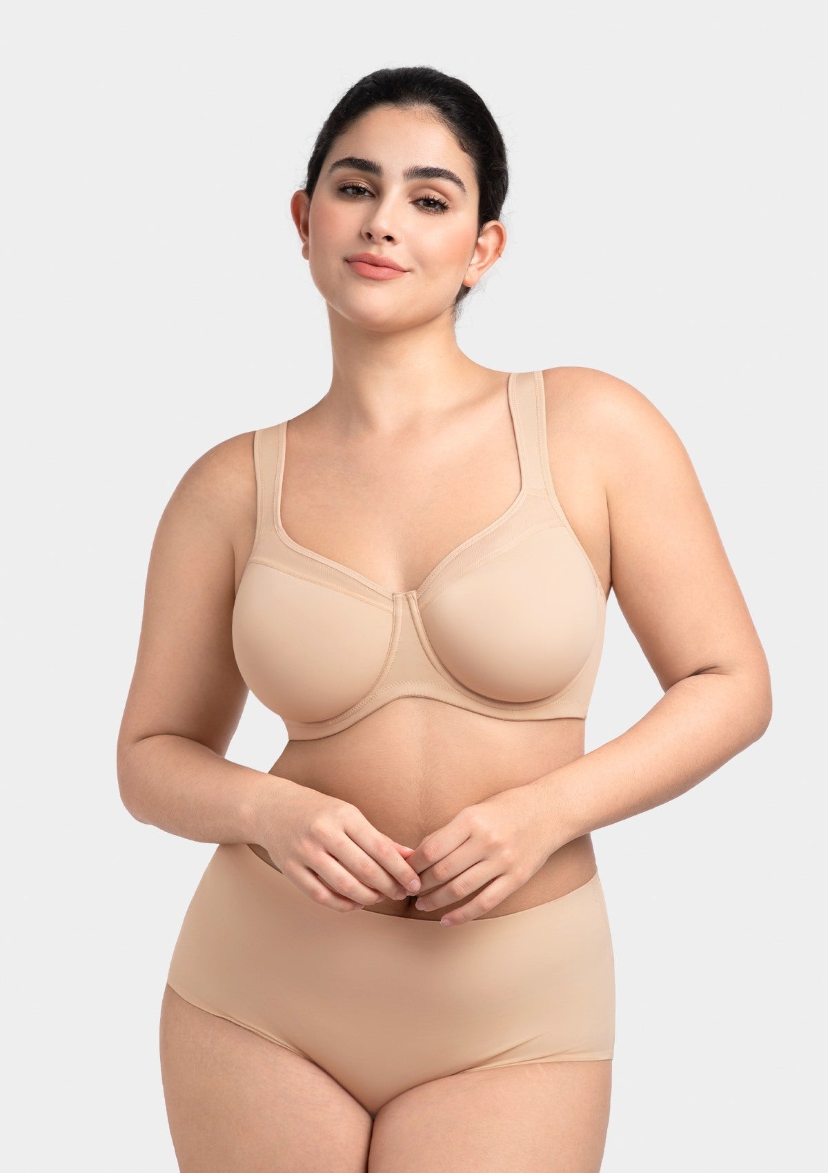 HSIA Alina Full Coverage Underwire Bra Plus Size Supportive Unlined Adjustable Strap Comfort Fit T-Shirt Style - HSIA
