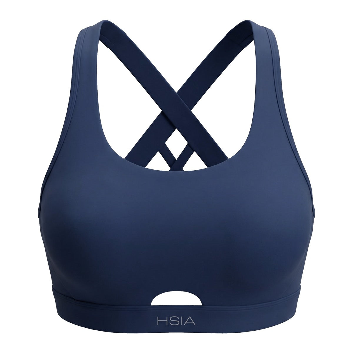 3D studio shot of the navy blue Aura keyhole sports bra FYT0225 on a clean white background