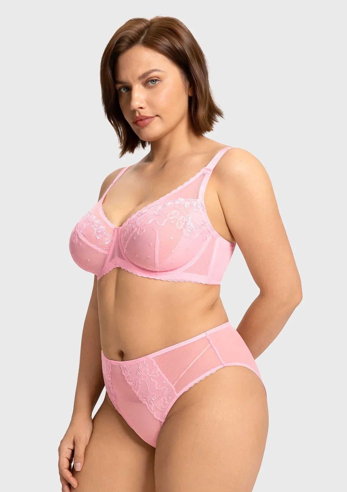 Side view of the peach pink anti-sagging lift bra, expertly engineered to safely lock your bust in place for a sleek, slimming silhouette.