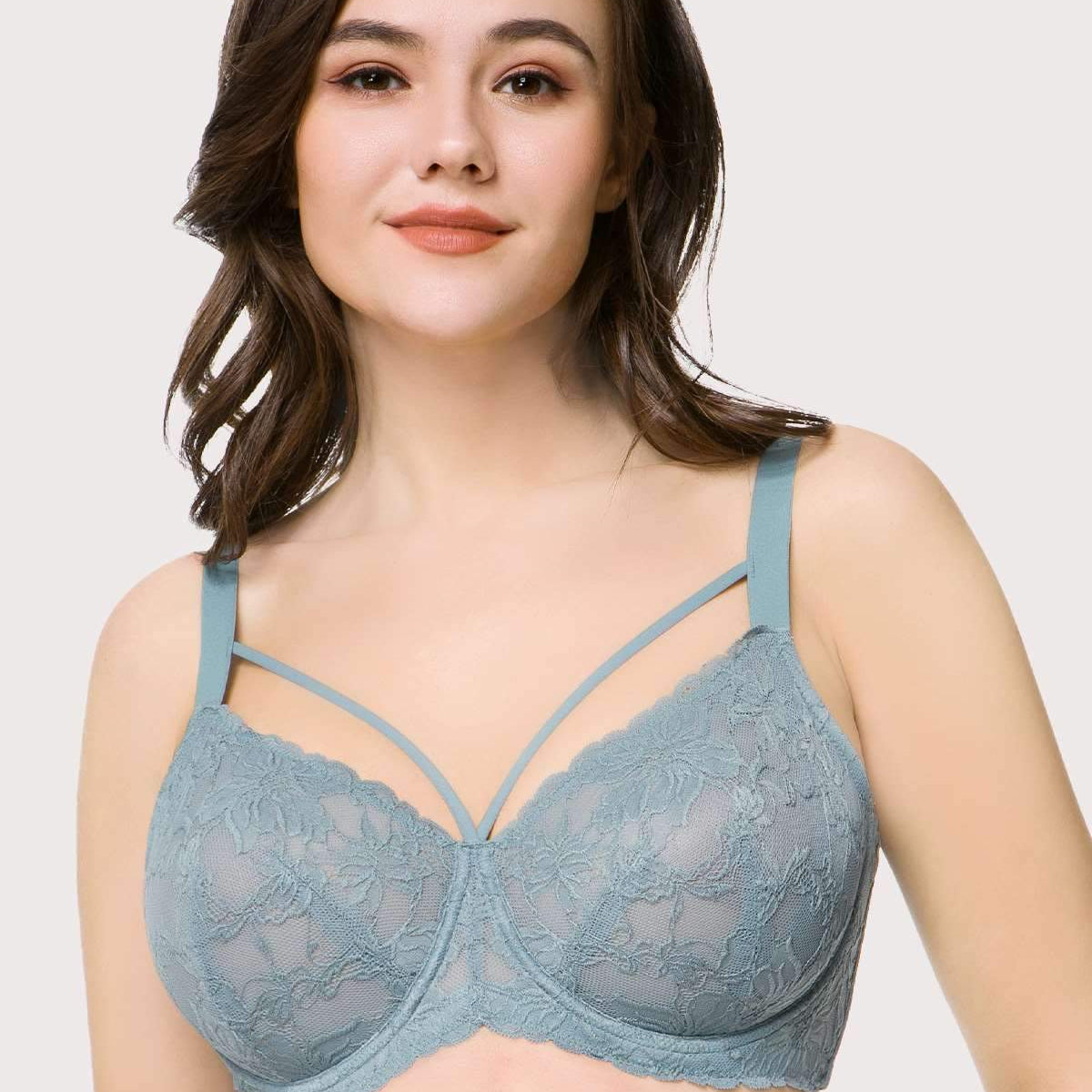 Pretty In Petals Blue Unlined Strappy Lace Bra - HSIA