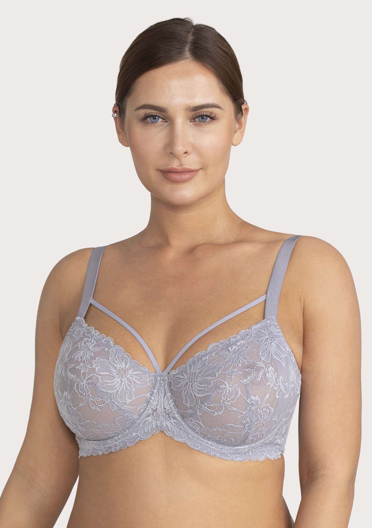 Pretty In Petals Purple Unlined Strappy Lace Underwire Bra - HSIA