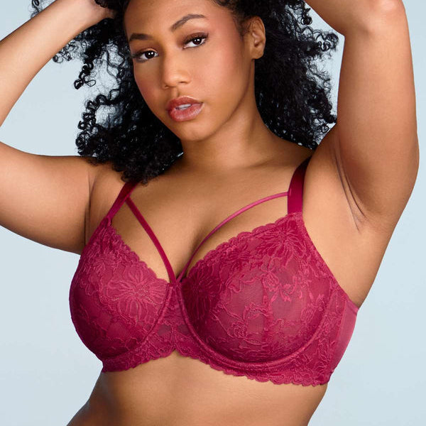 Pretty In Petals Red Unlined Strappy Lace Bra Set - HSIA