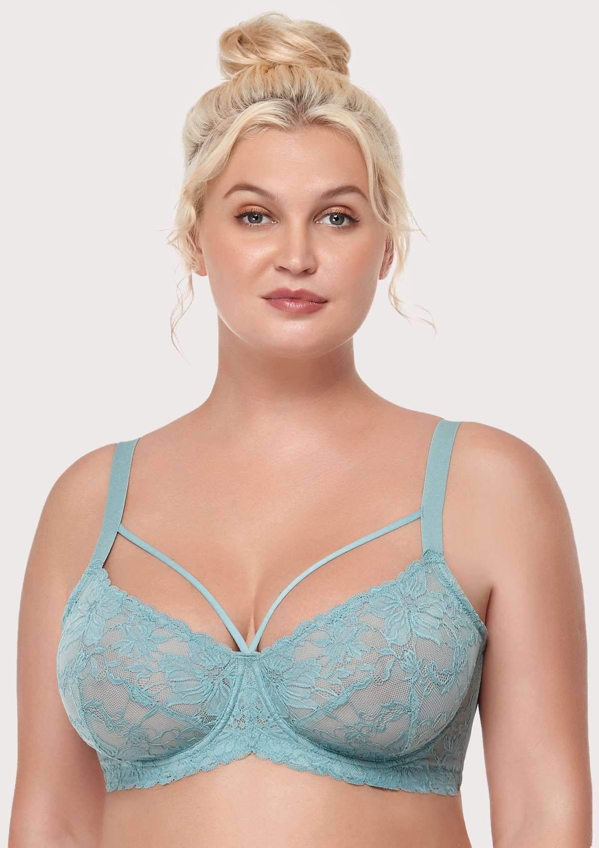 Pretty In Petals Blue Unlined Strappy Lace Bra - HSIA