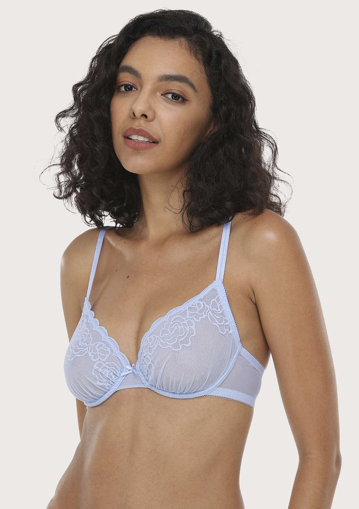HSIA HSIA Retro Rose Lace Unlined Bra For Small Bust Blue / 34 / B