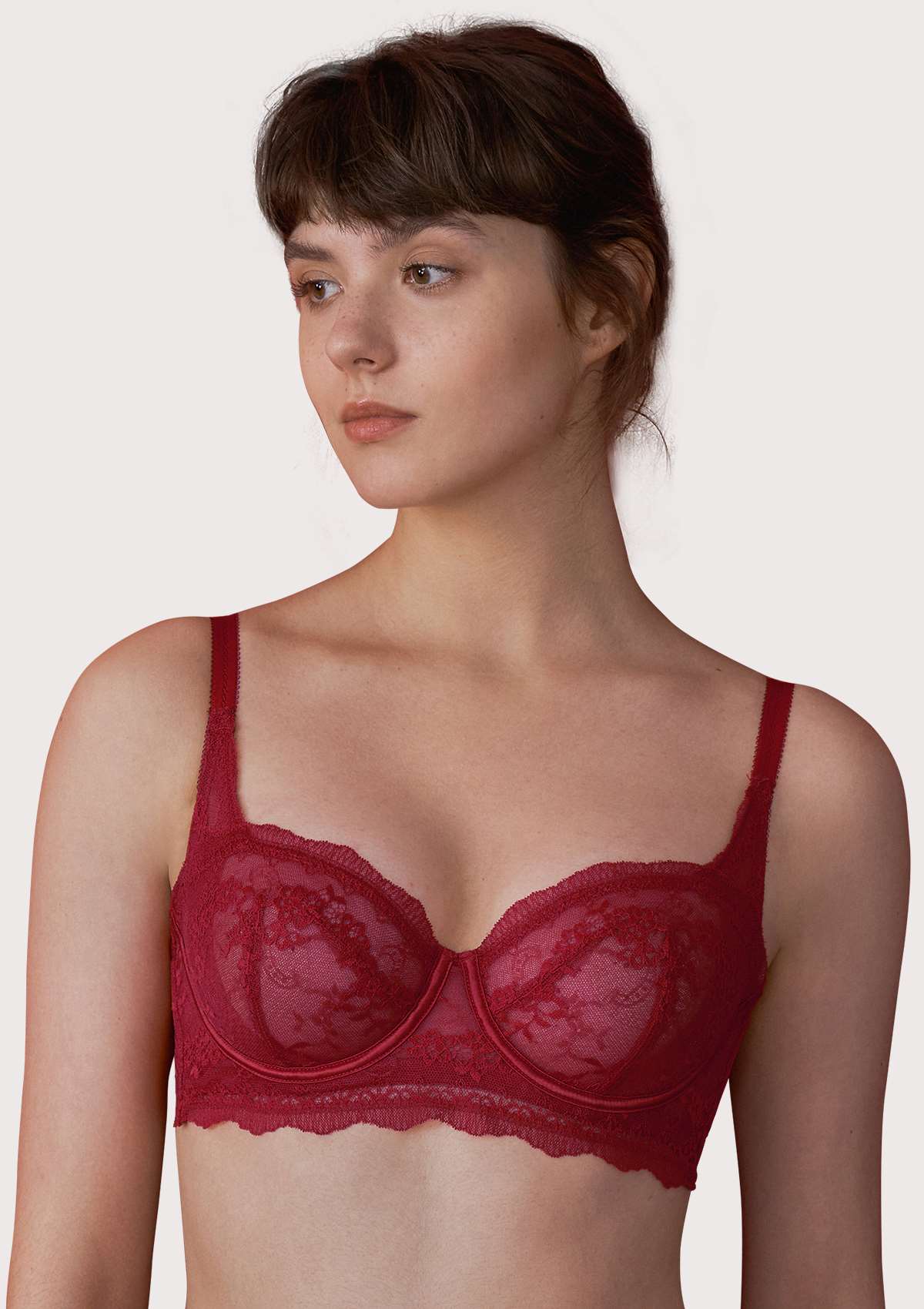 HSIA Floral Lace Unlined Bridal Burgundy Balconette Bra Set - HSIA