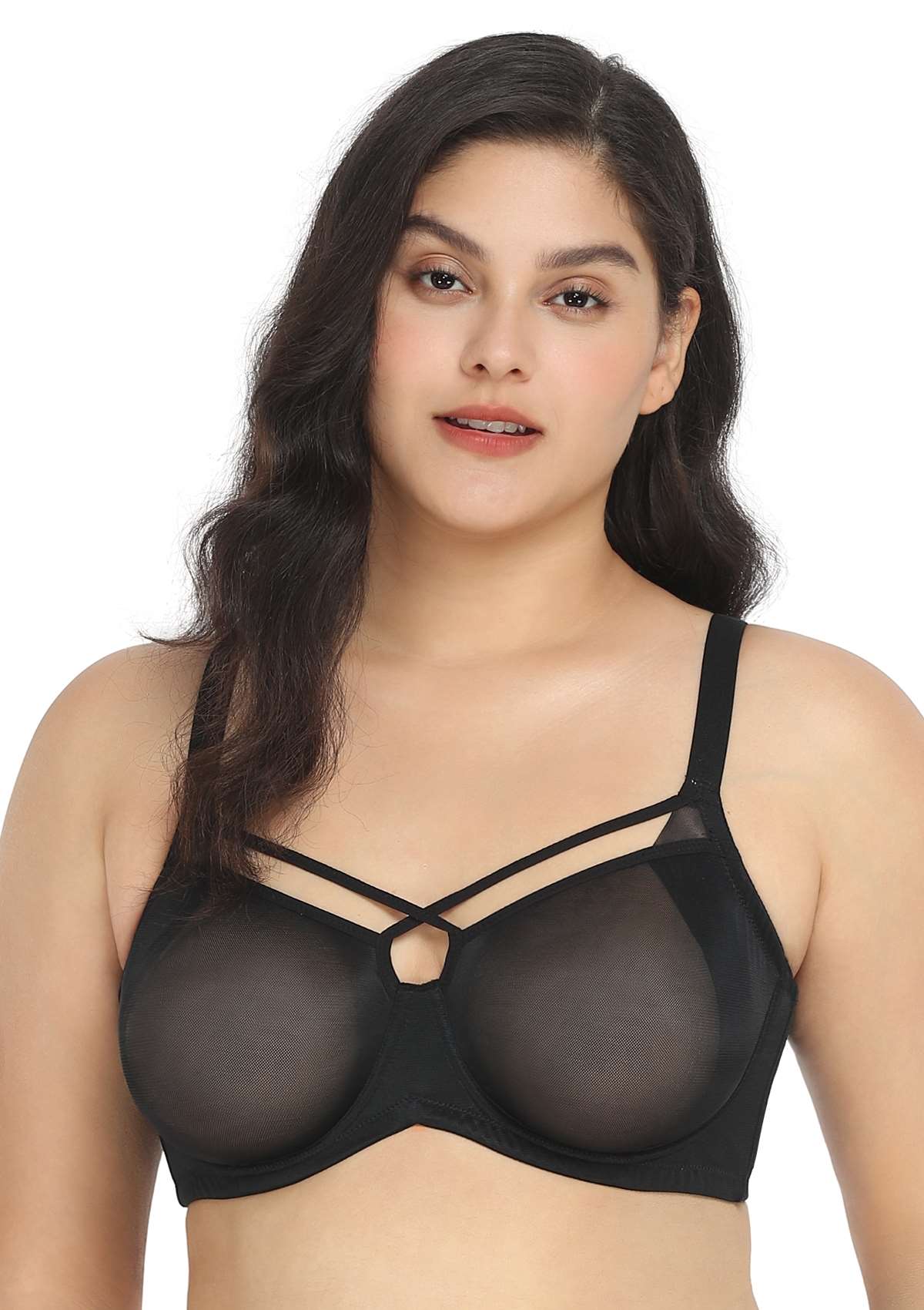 Billie Cross Front Strap Smooth Sheer Mesh Underwire Bra - HSIA