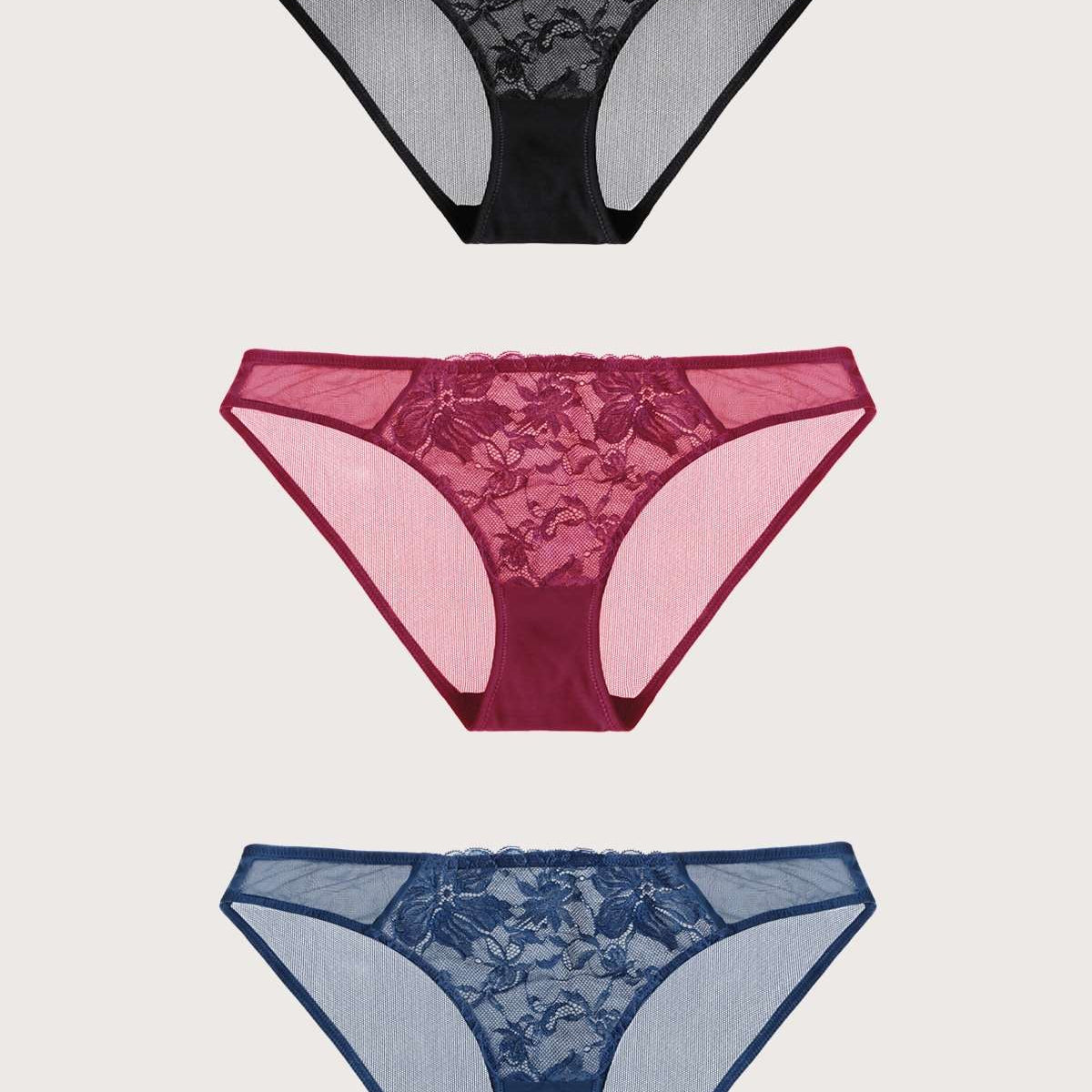 Pretty In Petals Breathable Sexy Lace Bikini Underwears 3 Pack - HSIA