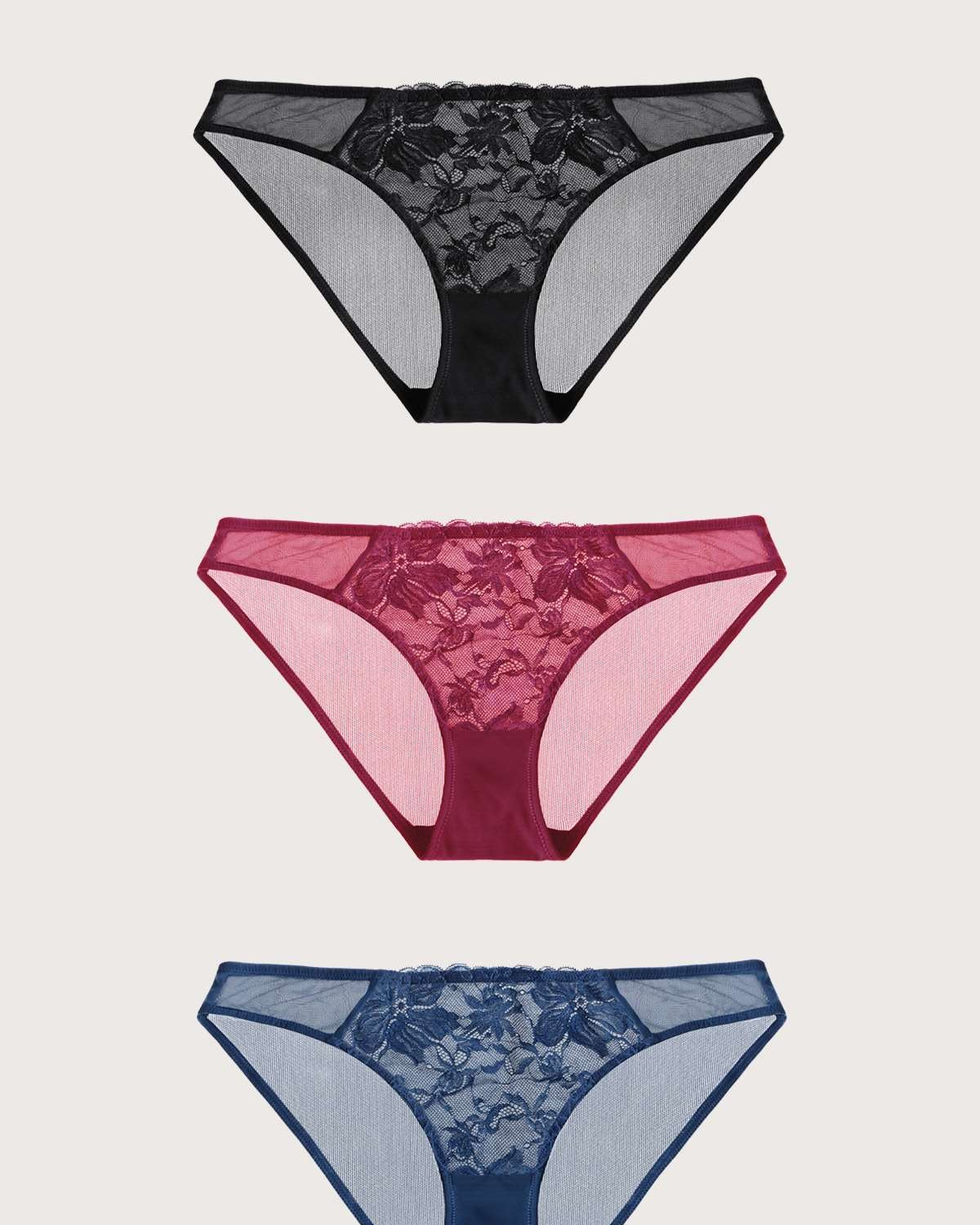 Pretty In Petals Breathable Sexy Lace Bikini Underwears 3 Pack - HSIA