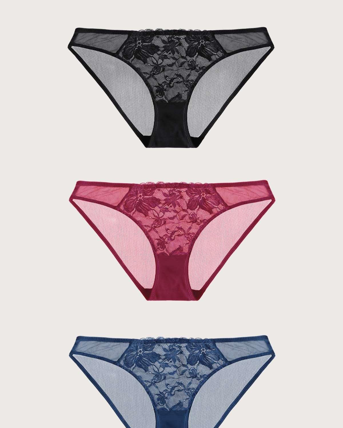 Pretty In Petals Breathable Sexy Lace Bikini Underwears 3 Pack - HSIA