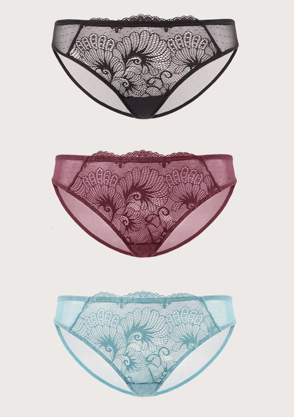HSIA HSIA Front Lace Panties 3 Pack S / Black+Burgundy+Crystal Blue