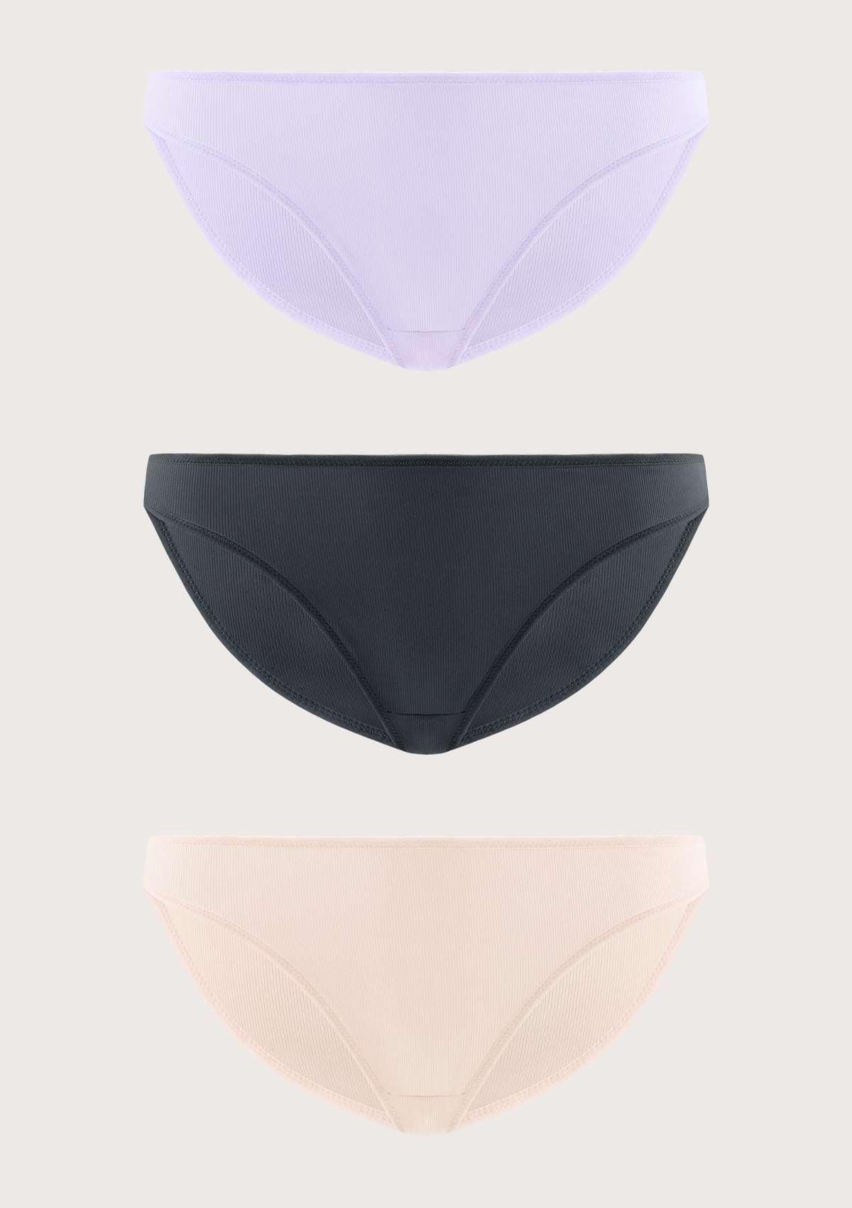 HSIA Ribbed Knit Cotton Bikini Underwear 3 Pack - HSIA