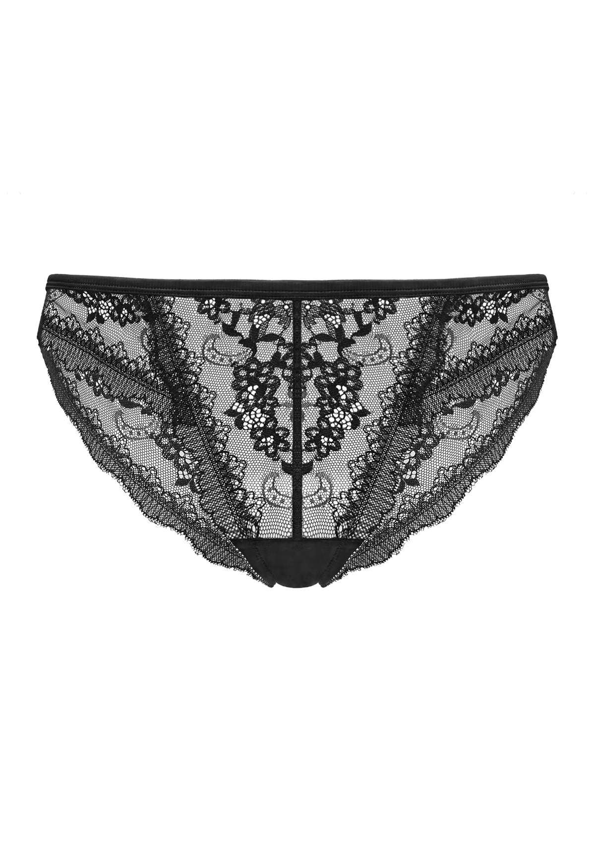 HSIA Floral Bridal Lace Back Black Bikini Underwear - HSIA