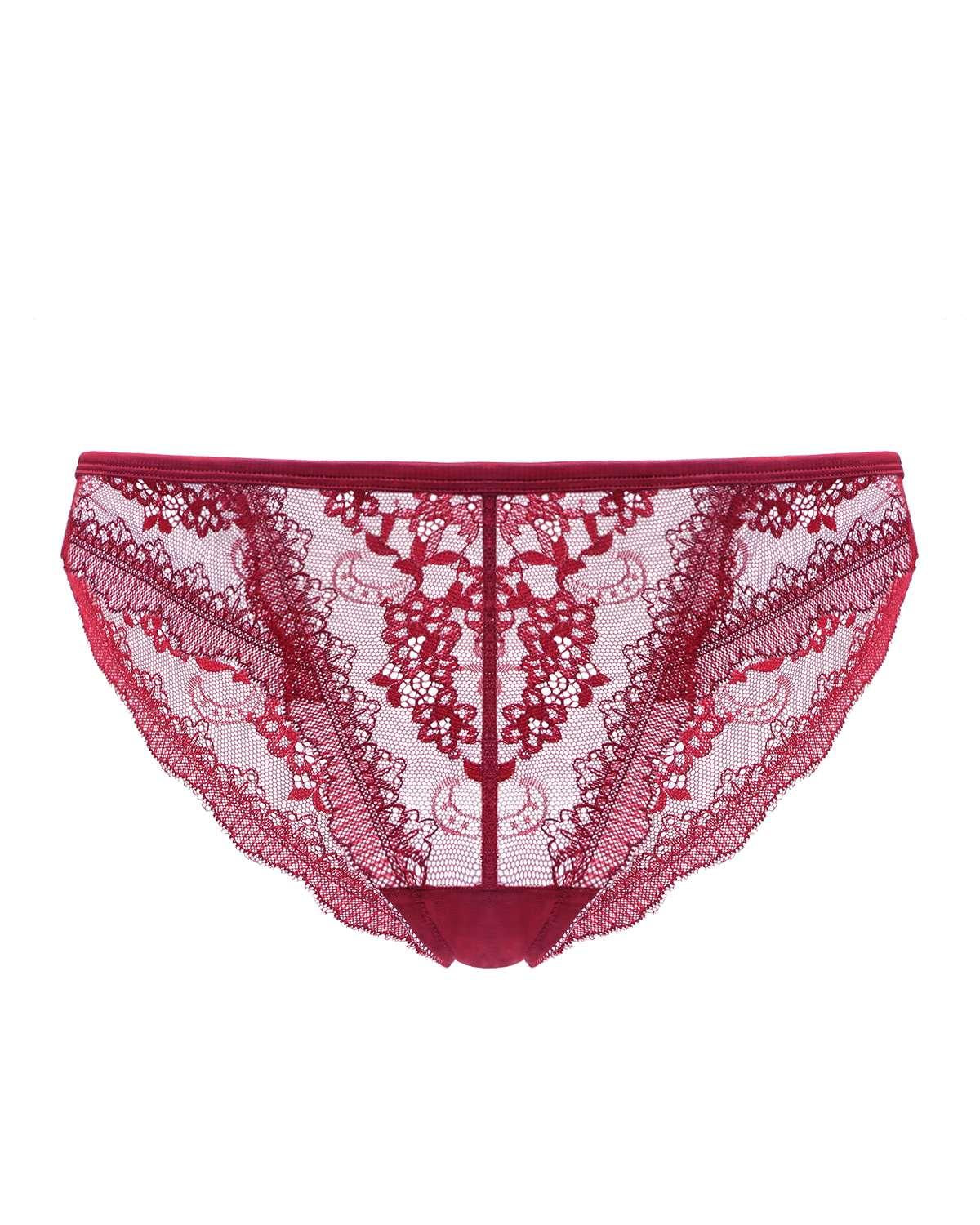 HSIA Floral Bridal Lace Back Burgundy Bikini Underwear - HSIA