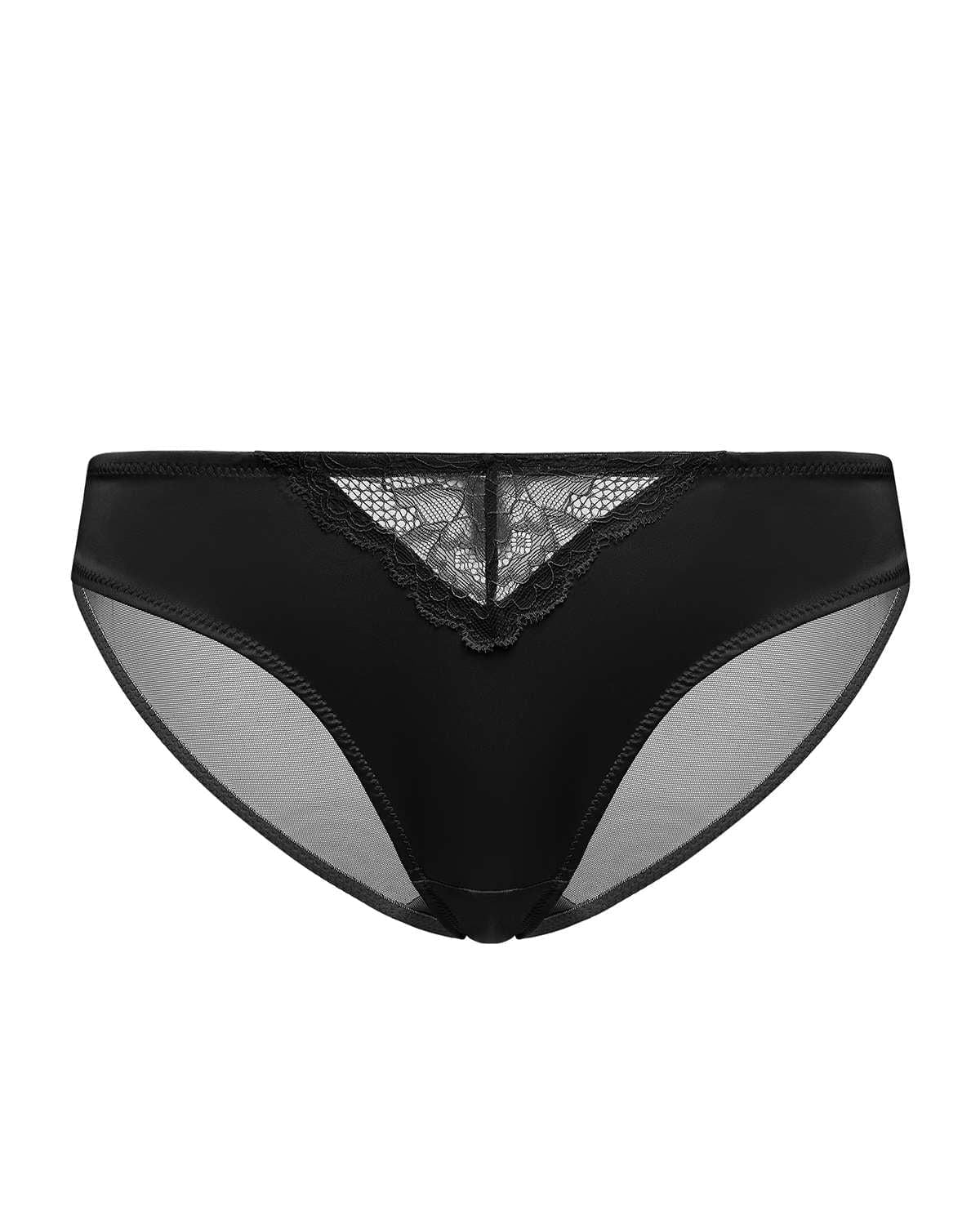 Foxy Black Satin Floral Lace Bikini Underwear - HSIA