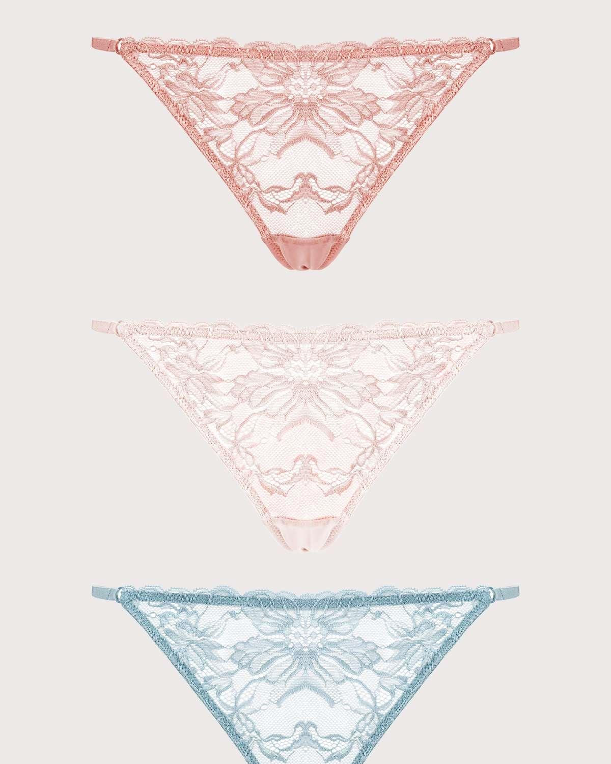 Pretty In Petals Breathable Sexy Lace String Thongs 3 Pack - HSIA
