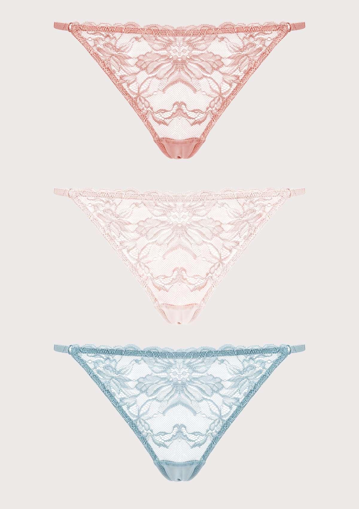 Pretty In Petals Breathable Sexy Lace String Thongs 3 Pack - HSIA