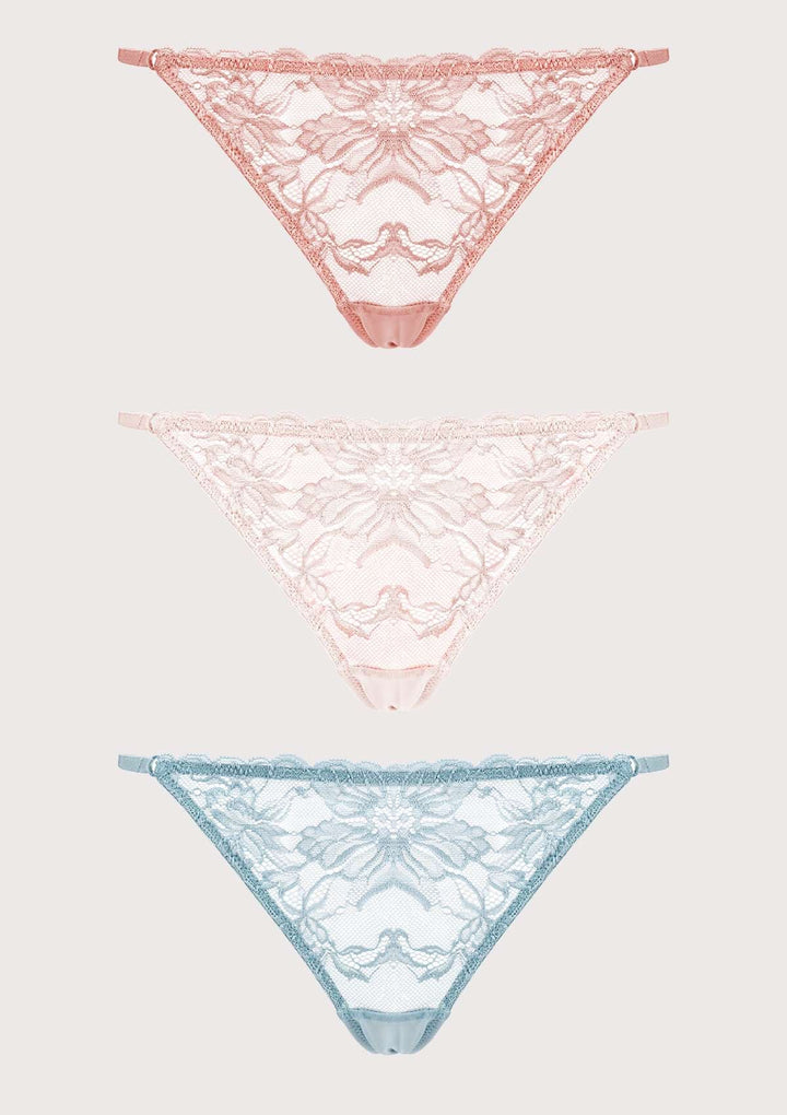 HSIA HSIA Breathable Sexy Lace String Thongs 3 Pack S / Light Coral+Dusty Peach+Storm Blue