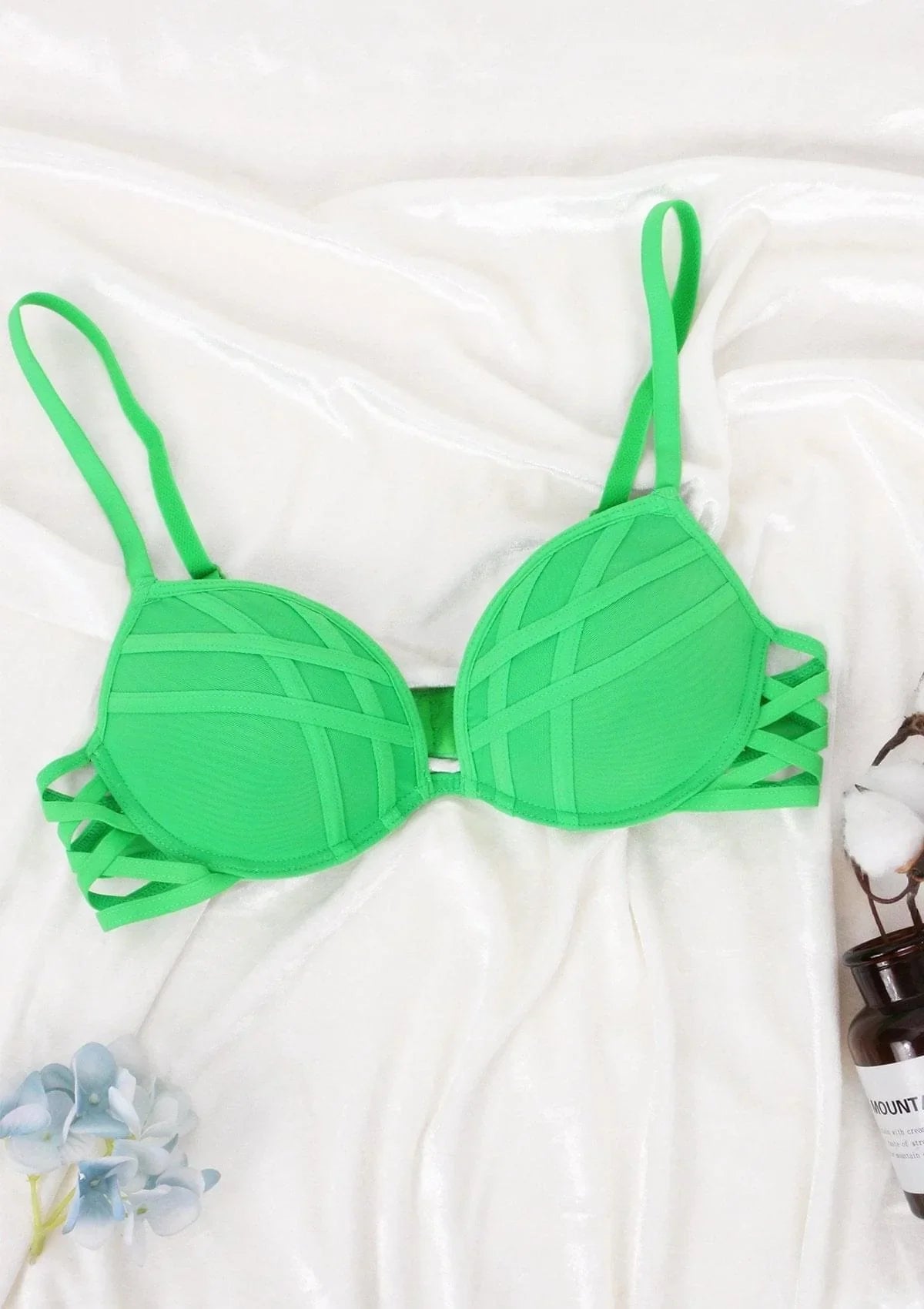 Cross Strap Green Padded Bra - HSIA