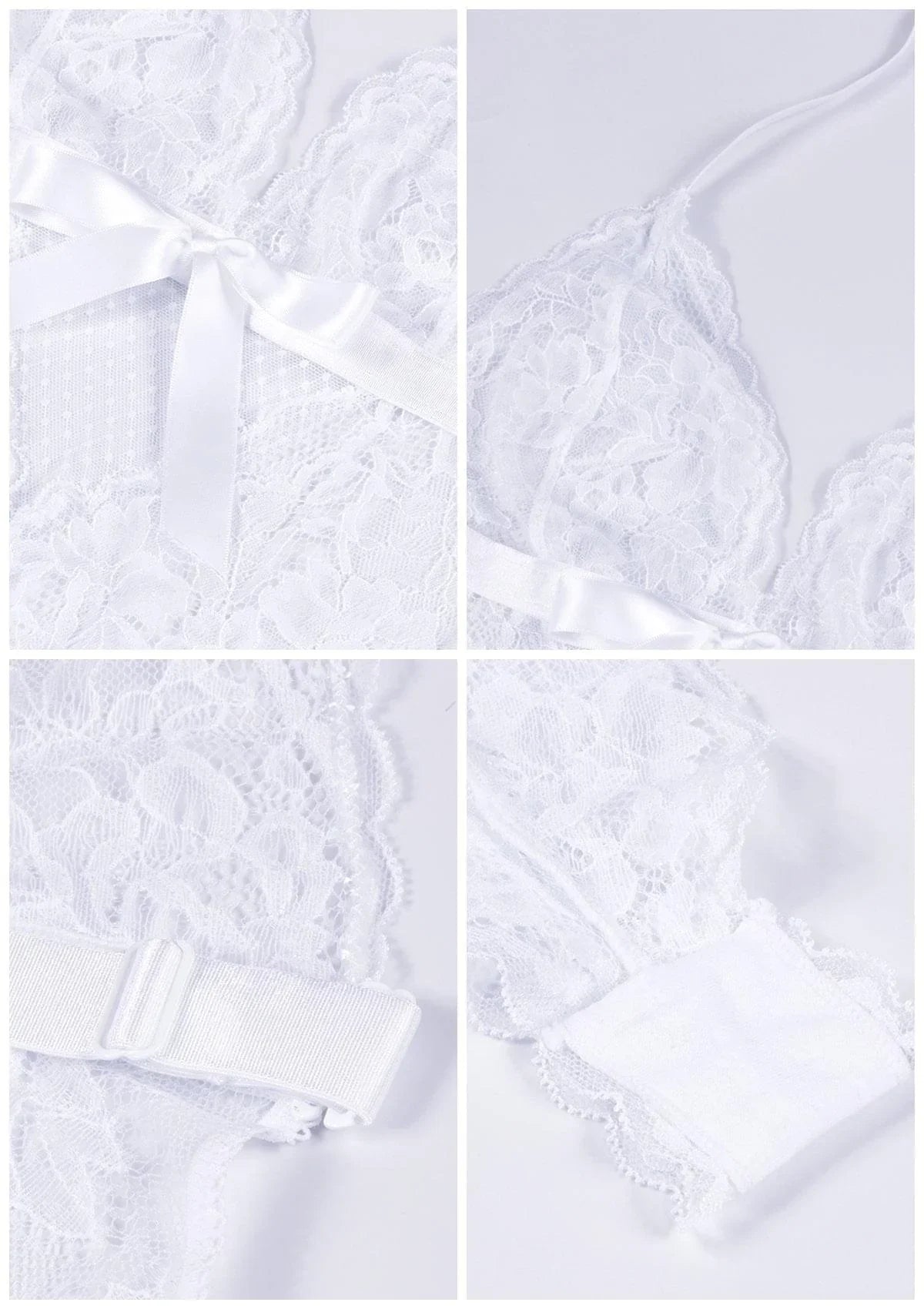 Deep V Lace Sheer Mesh Bodysuit Lingerie - HSIA