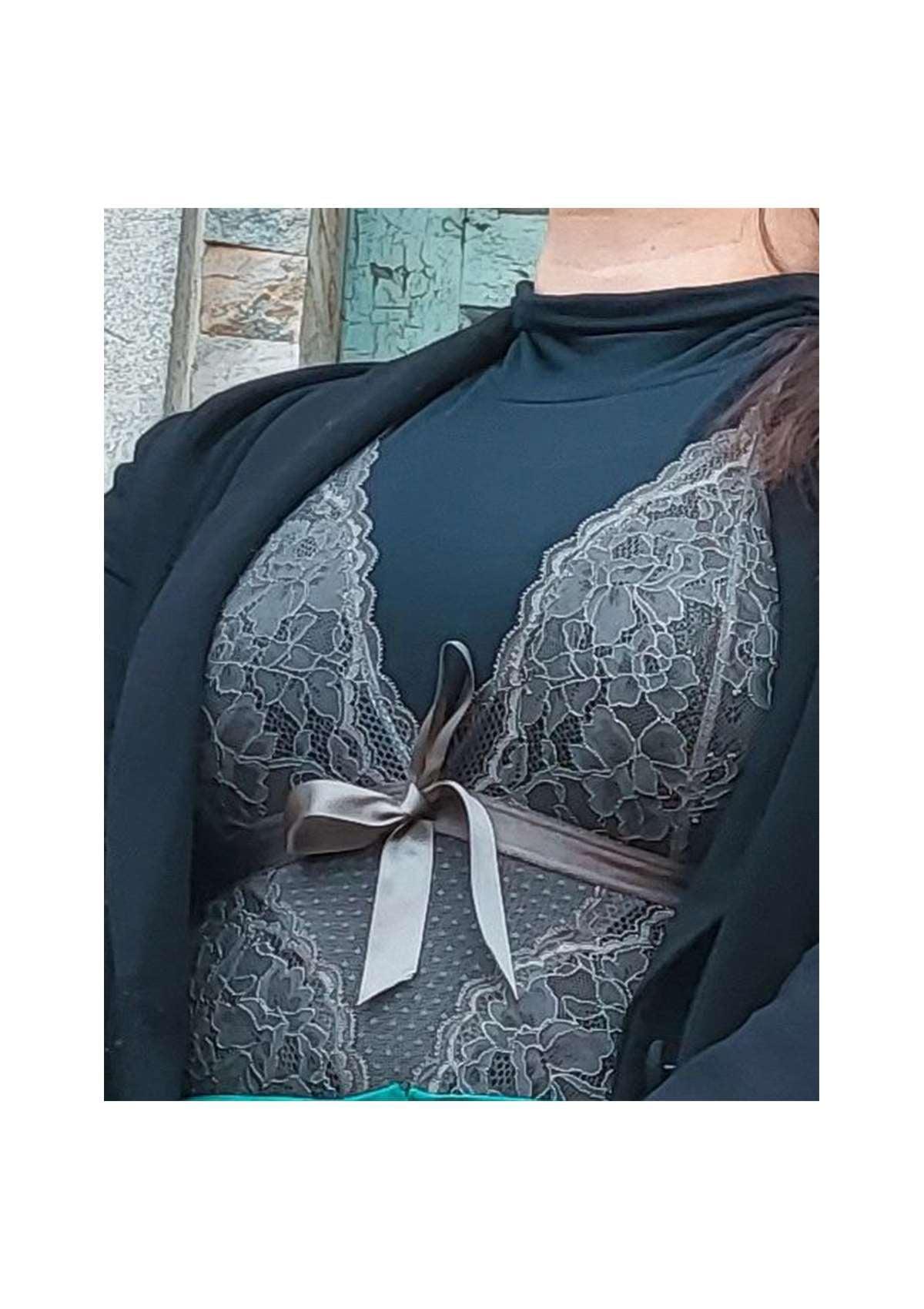 Deep V Lace Sheer Mesh Bodysuit Lingerie - HSIA