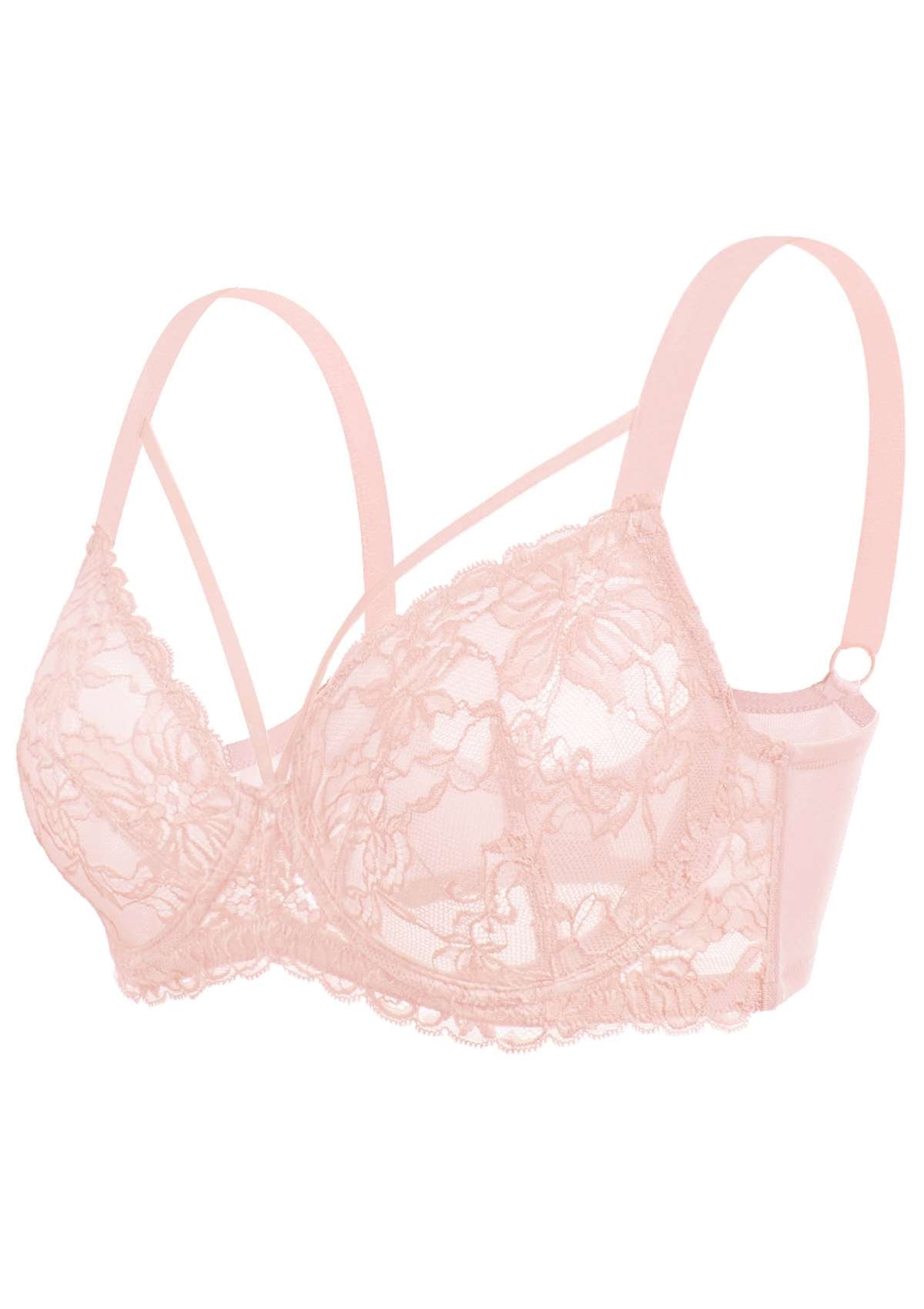 Pretty In Petals Baby Pink Unlined Strappy Lace Bra - HSIA