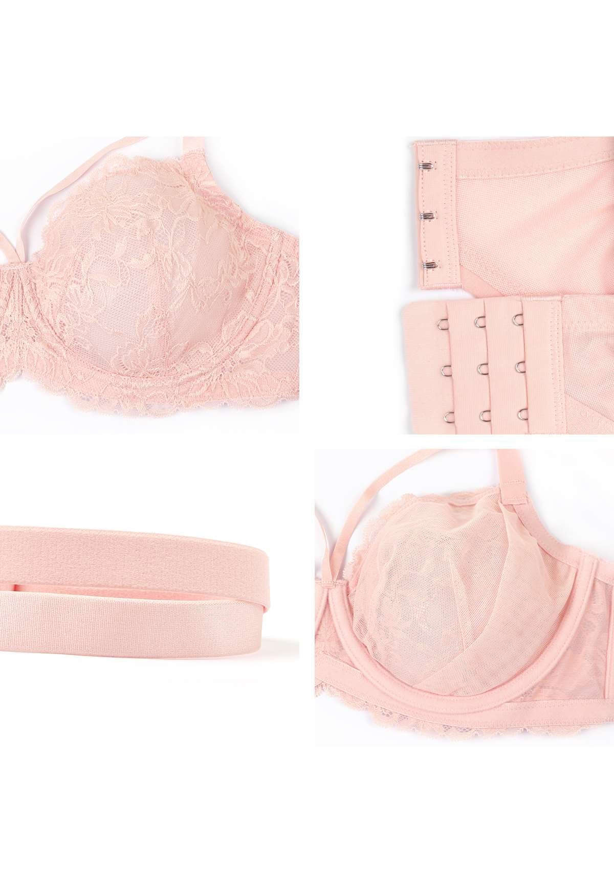 Pretty In Petals Baby Pink Unlined Strappy Lace Bra - HSIA