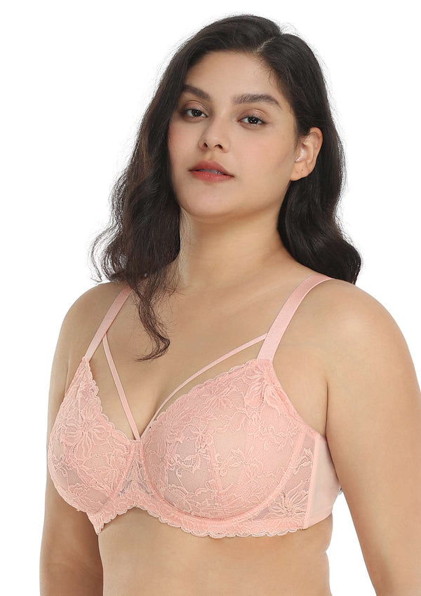 Pretty In Petals Baby Pink Unlined Strappy Lace Bra - HSIA