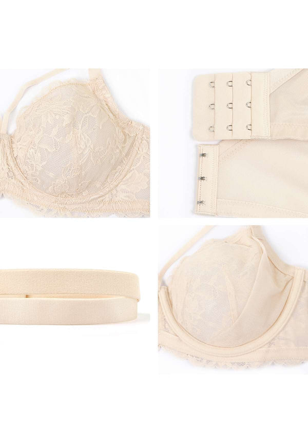 Pretty In Petals Baby Pink Unlined Strappy Lace Bra - HSIA
