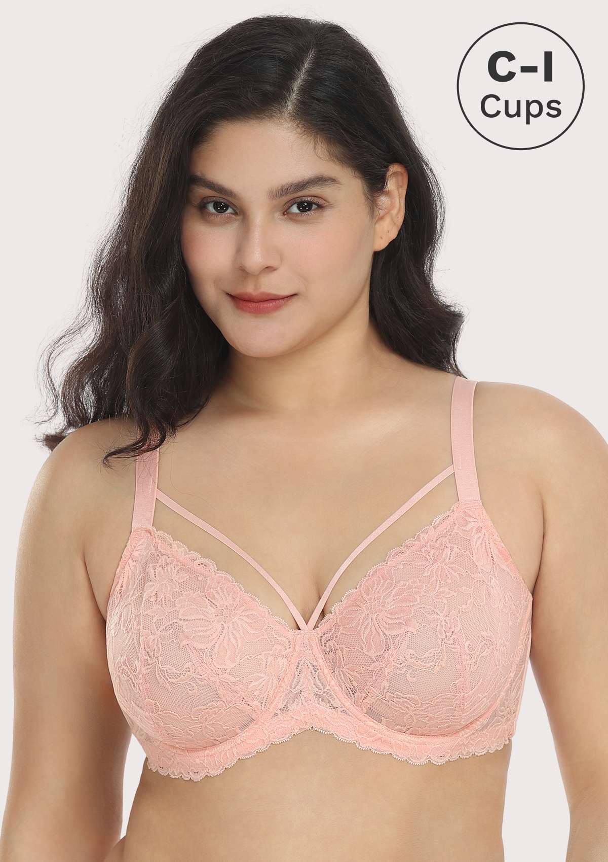 Pretty In Petals Baby Pink Unlined Strappy Lace Bra - HSIA