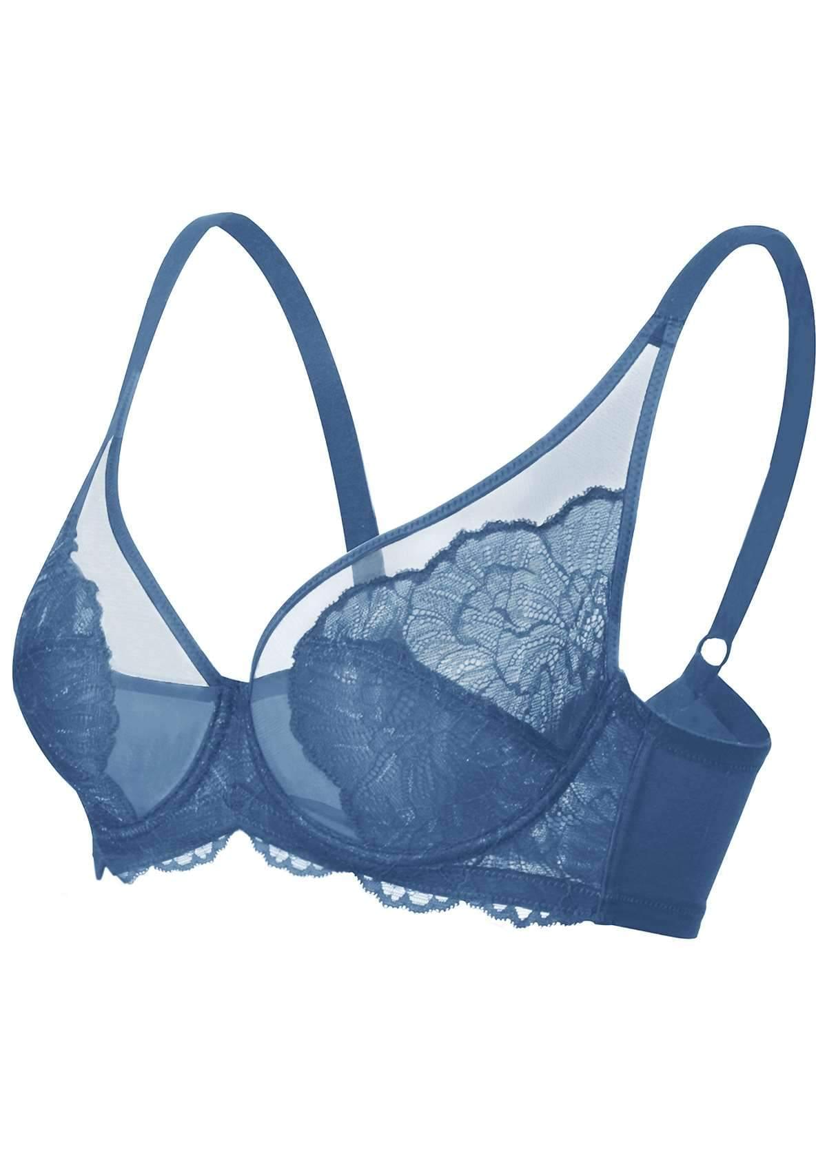 HSIA Blossom Dark Blue Unlined Lace Bra - HSIA