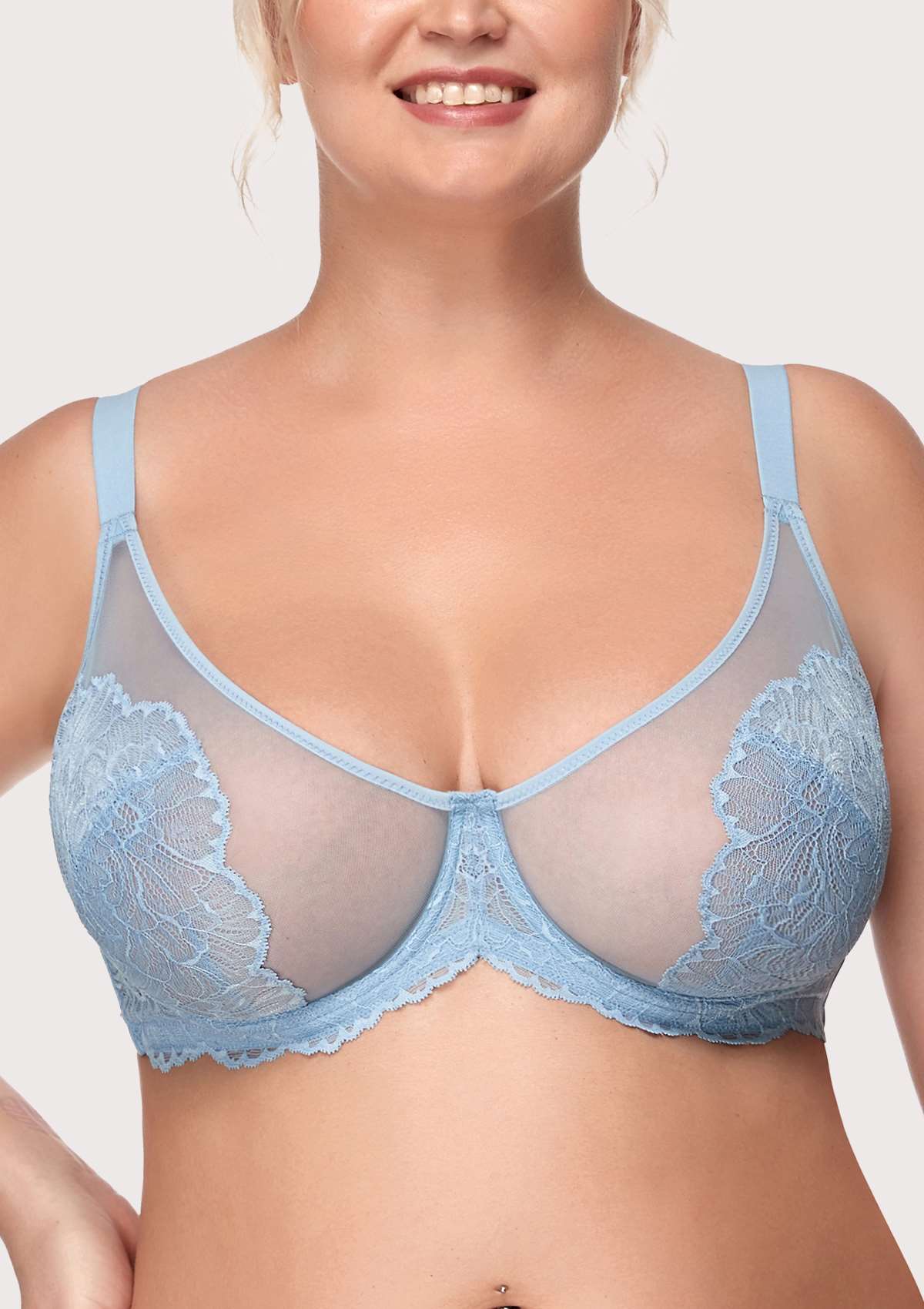 HSIA Blossom Unlined Storm Blue Lace Bra Set - HSIA
