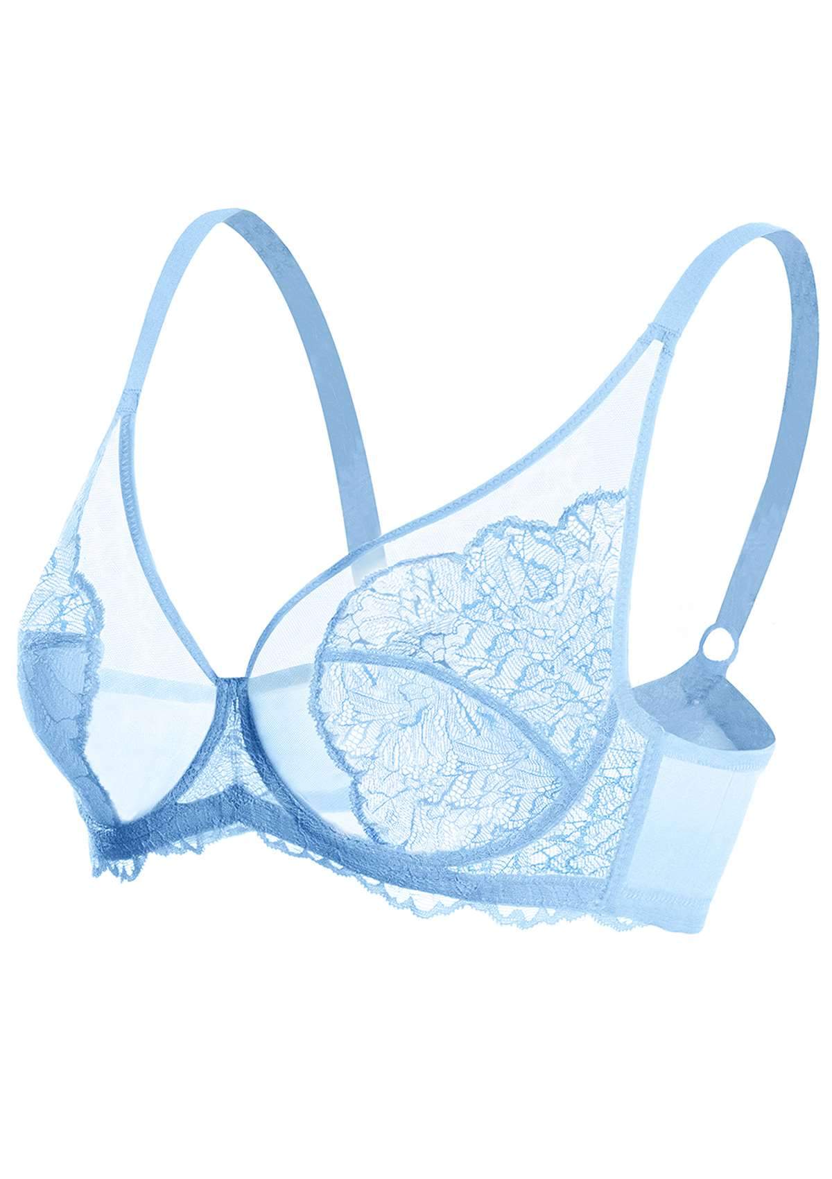HSIA Blossom Unlined Storm Blue Lace Bra Set - HSIA