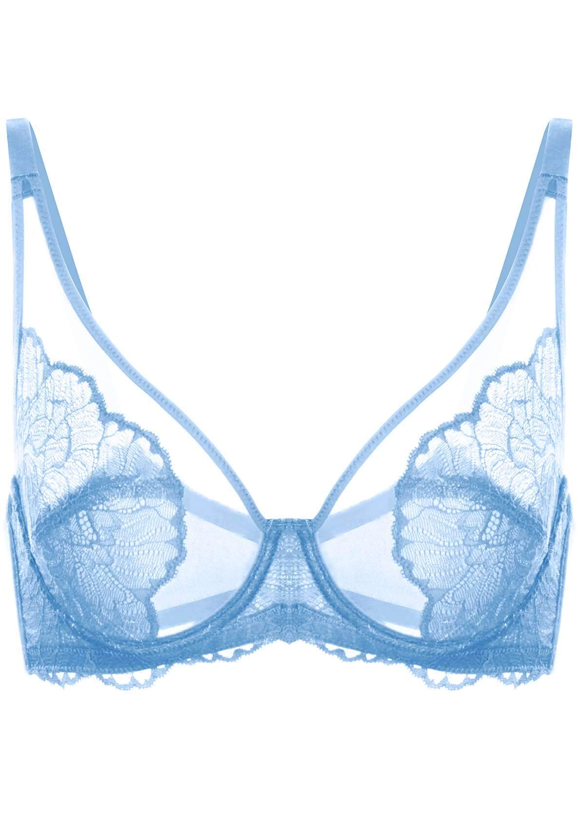 HSIA Blossom Unlined Storm Blue Lace Bra Set - HSIA