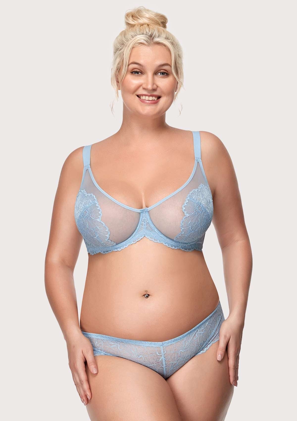 HSIA Blossom Unlined Storm Blue Lace Bra Set - HSIA