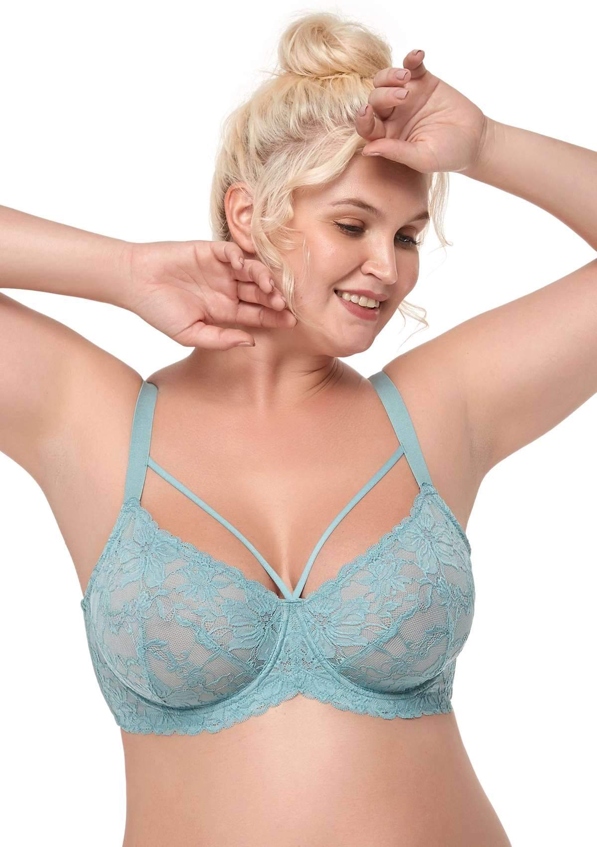 Pretty In Petals Blue Unlined Strappy Lace Bra - HSIA