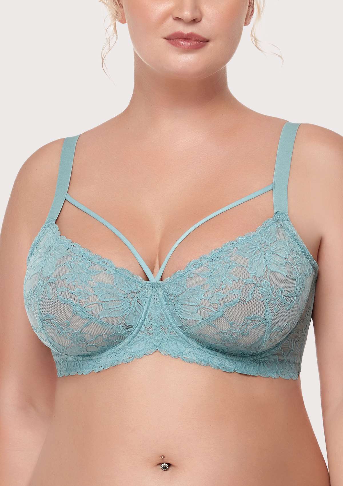 Pretty In Petals Blue Unlined Strappy Lace Bra - HSIA