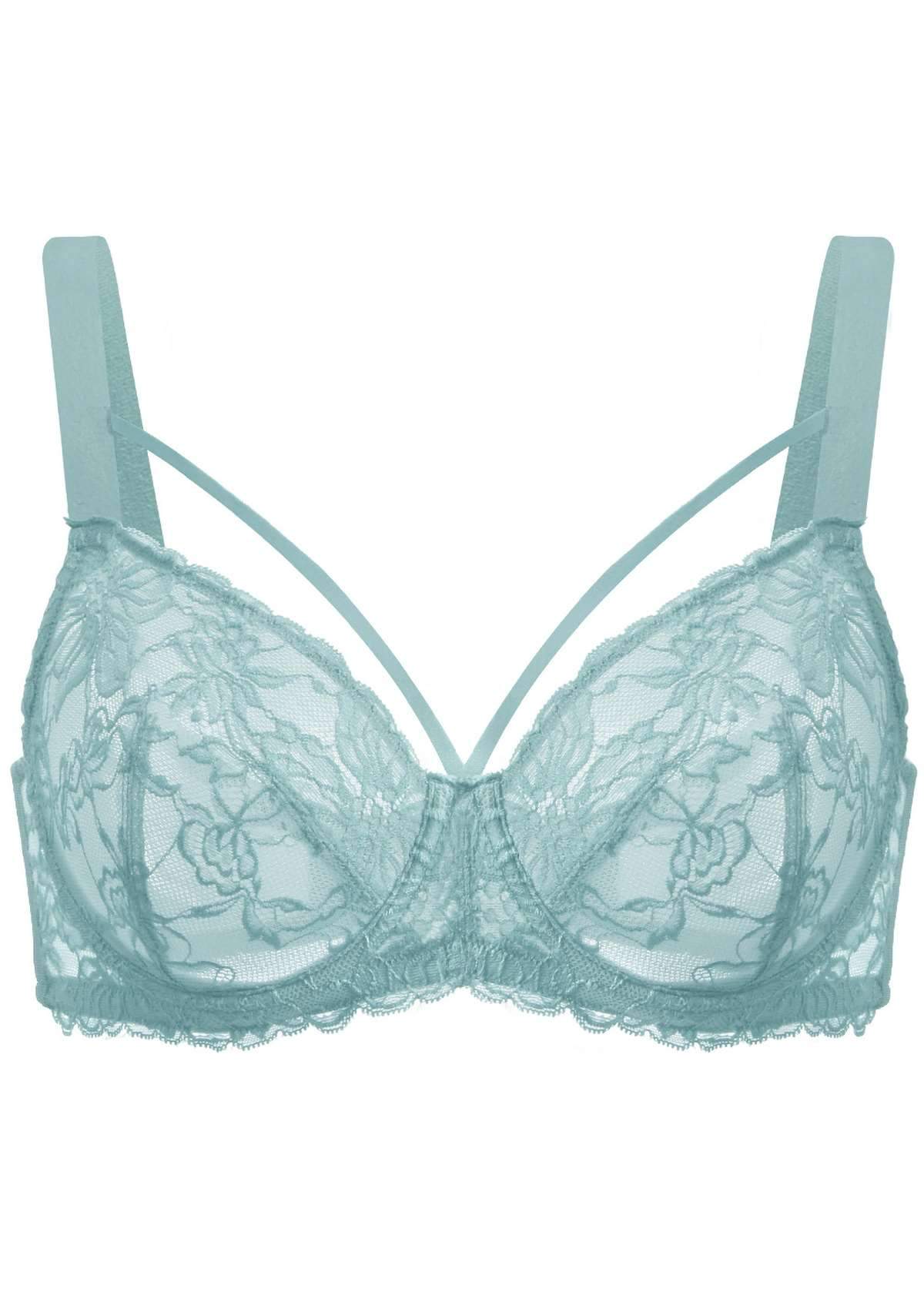 Pretty In Petals Blue Unlined Strappy Lace Bra - HSIA