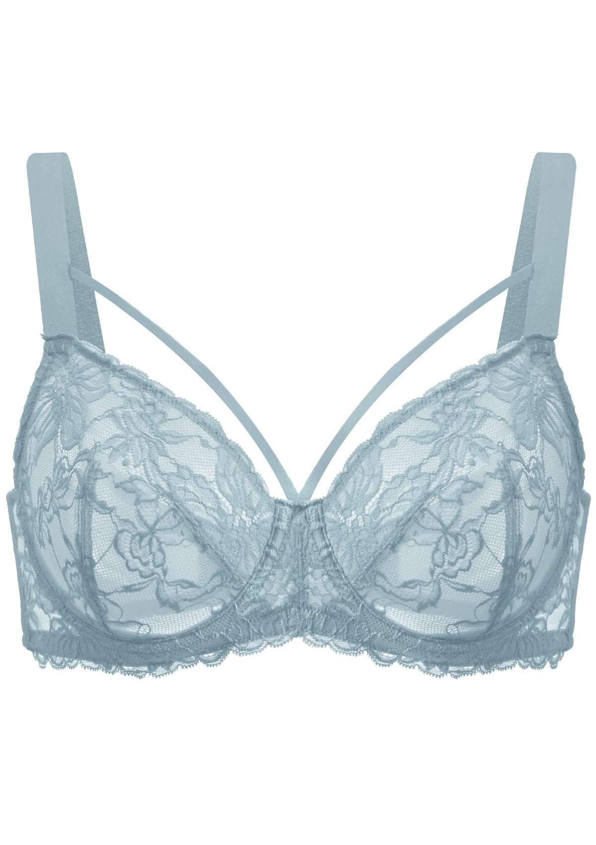 Pretty In Petals Blue Unlined Strappy Lace Bra - HSIA